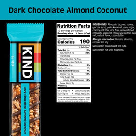 KIND Dark Chocolate Almond Coconut bar packaging; keeps freshness for busy days