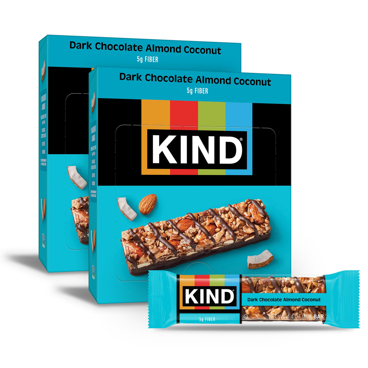 KIND Dark Chocolate Almond Coconut bar wrapper; convenient on-the-go energy