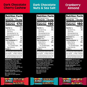 KIND Dark Chocolate Cherry Cashew bar with nuts and fruit