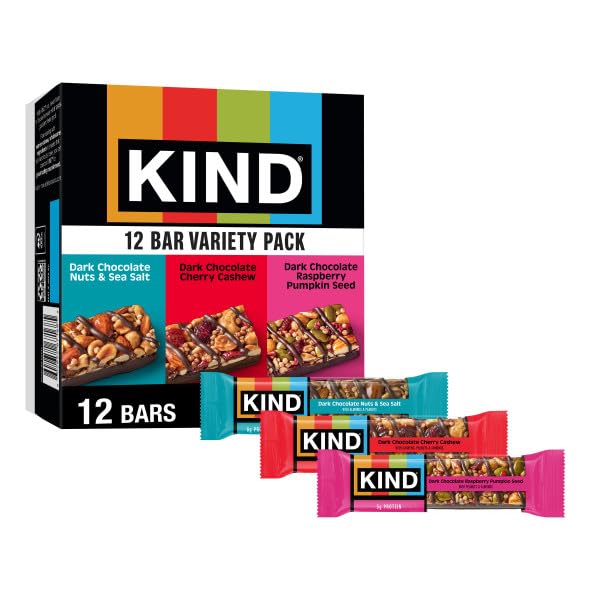 KIND dark chocolate nuts sea salt bar with almonds and cashews for quick energy.