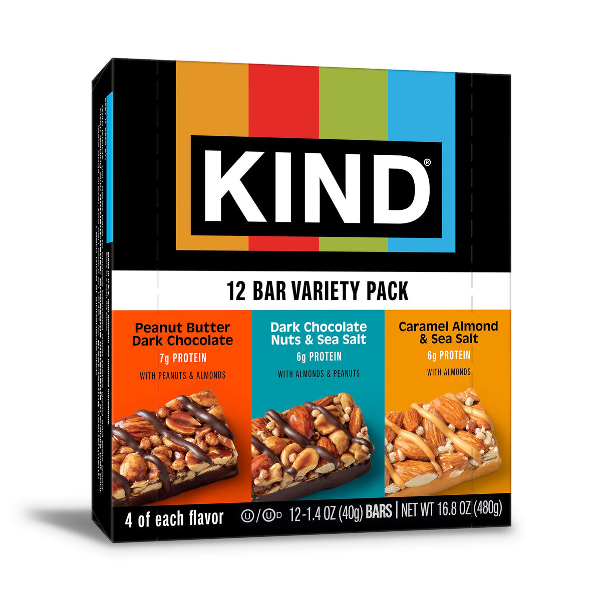 KIND Dark Chocolate Nuts & Sea Salt pack highlighting heart-healthy almonds for on-the-go energy