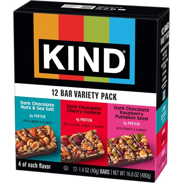 KIND dark chocolate raspberry pumpkin seed bar supports fiber-rich, on-the-go fueling.