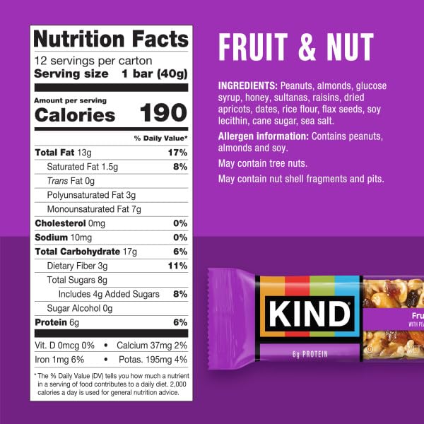 KIND Fruit & Nut bar with almonds and peanuts for a chewy crunch.