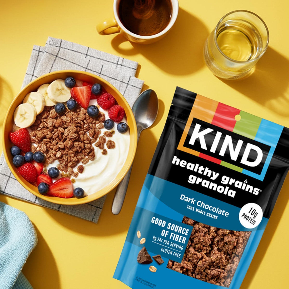 KIND gluten-free non-GMO label close-up indicating allergen-friendly snack.