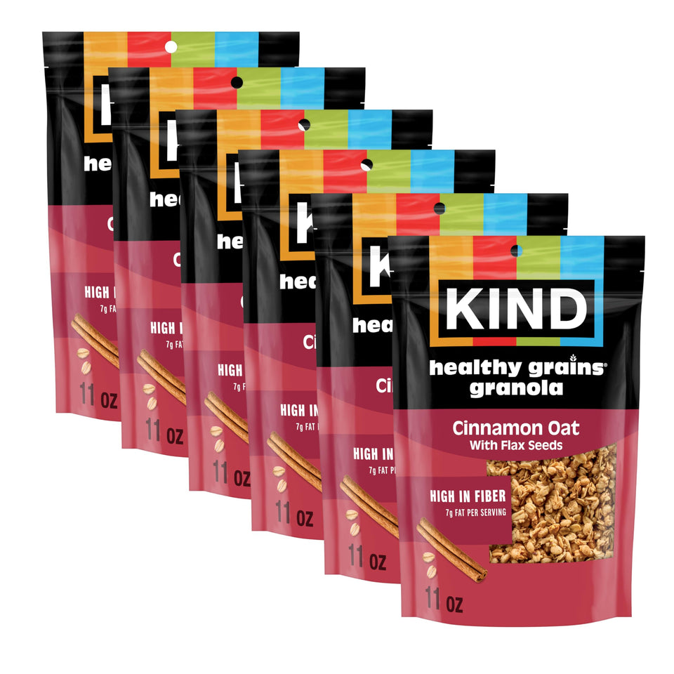 KIND Healthy Grains Cinnamon Oat Granola packaging with gluten-free label.