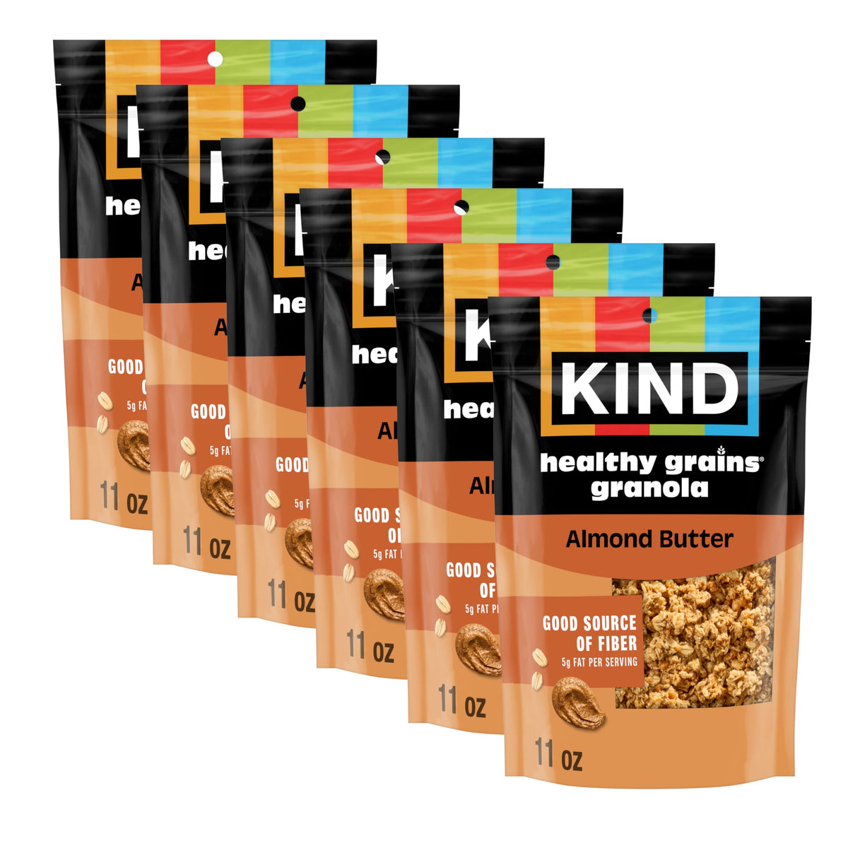 KIND Healthy Grains Granola Almond Butter Clusters six-pack snack display for quick cravings
