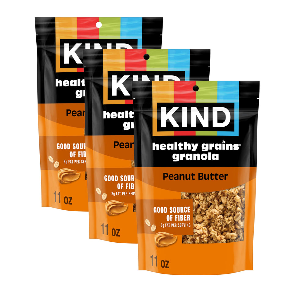 KIND Healthy Grains Granola Peanut Butter Clusters in resealable bag for on-the-go protein
