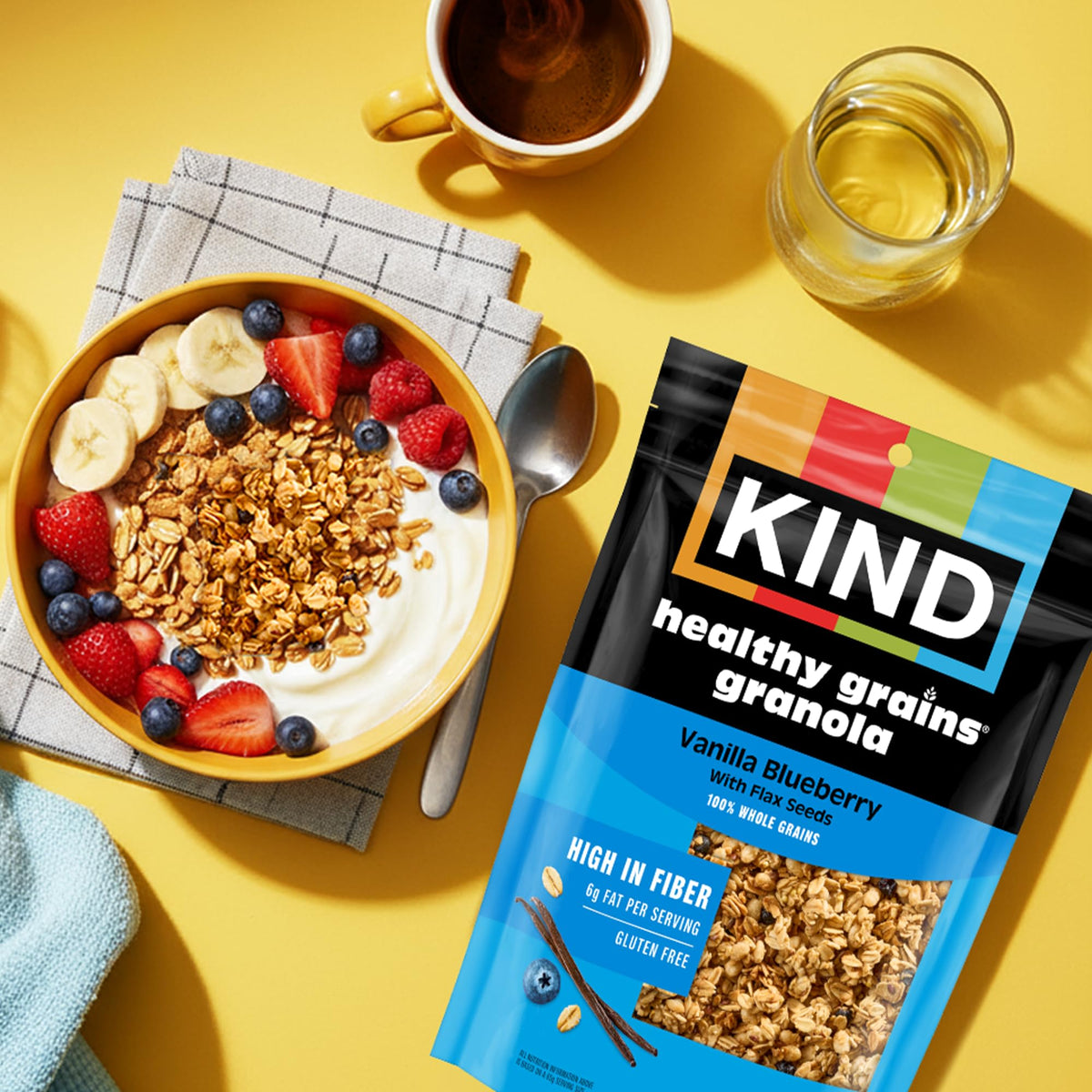 KIND three-pack display emphasizes on-the-go gluten-free snacking.