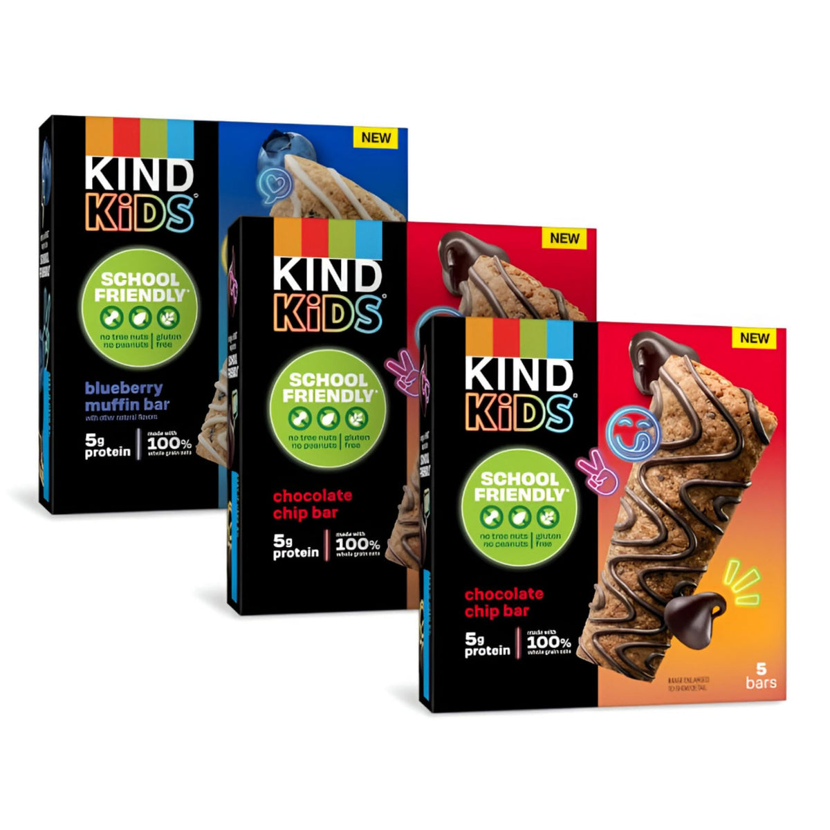 Kind Kids Blueberry Muffin Bars pack showing gluten-free, kid-friendly snack for school lunches.