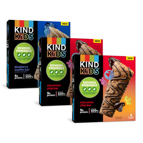 Kind Kids Blueberry Muffin Bars pack showing gluten-free, kid-friendly snack for school lunches.