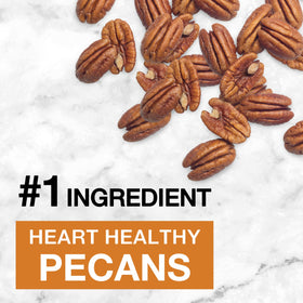Close-up of KIND bar with pecans and maple drizzle for a crunchy, natural flavor