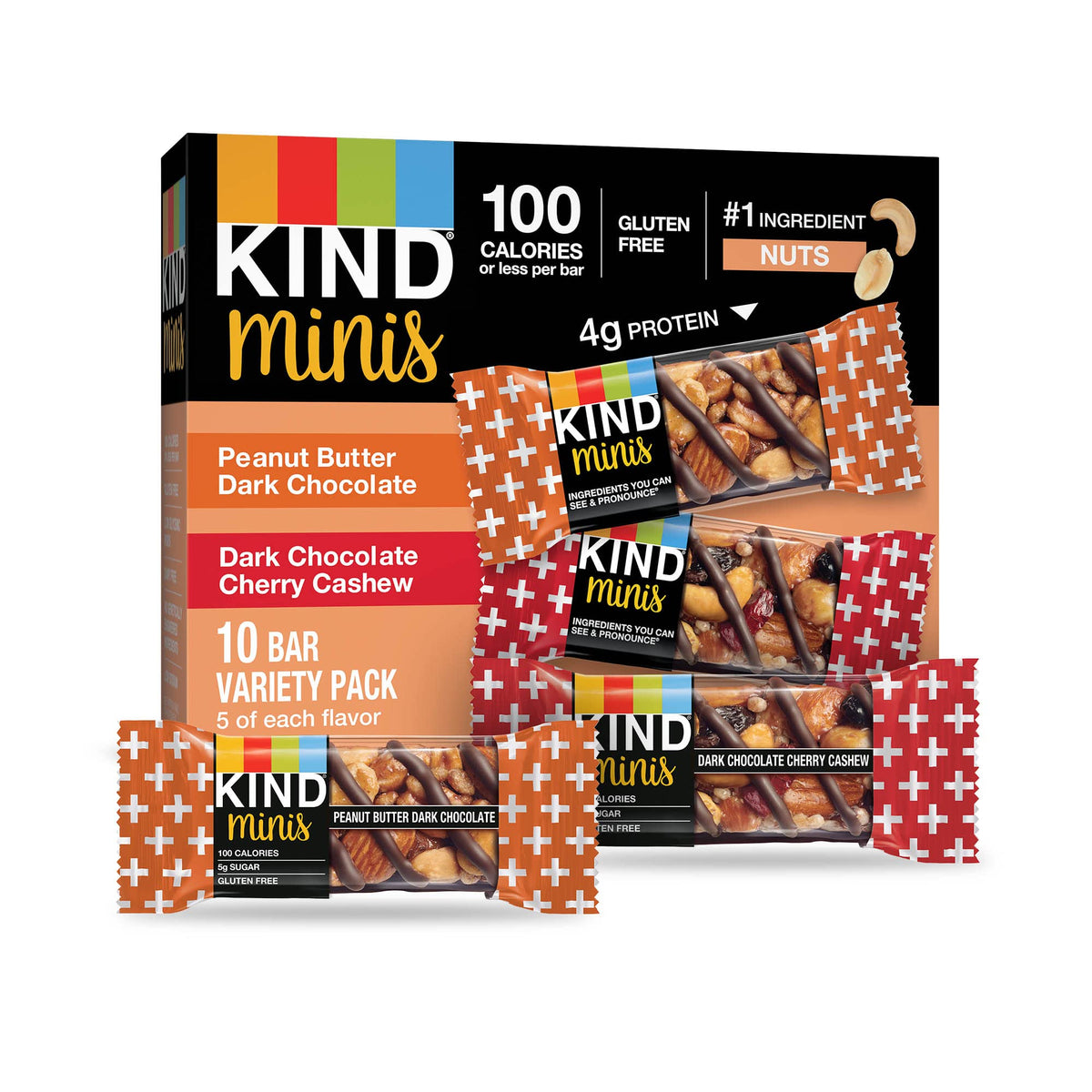 KIND Minis Dark Chocolate Cherry Cashew bar for on-the-go snack on busy days.