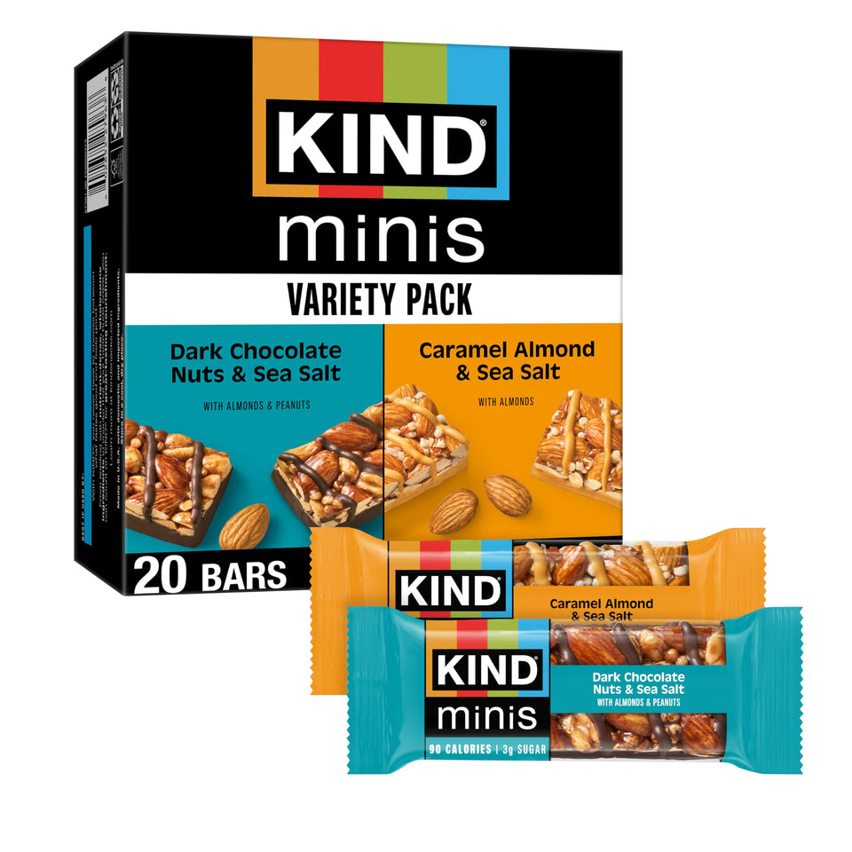 KIND Minis variety pack box, gluten-free and low-sugar snacks for on-the-go