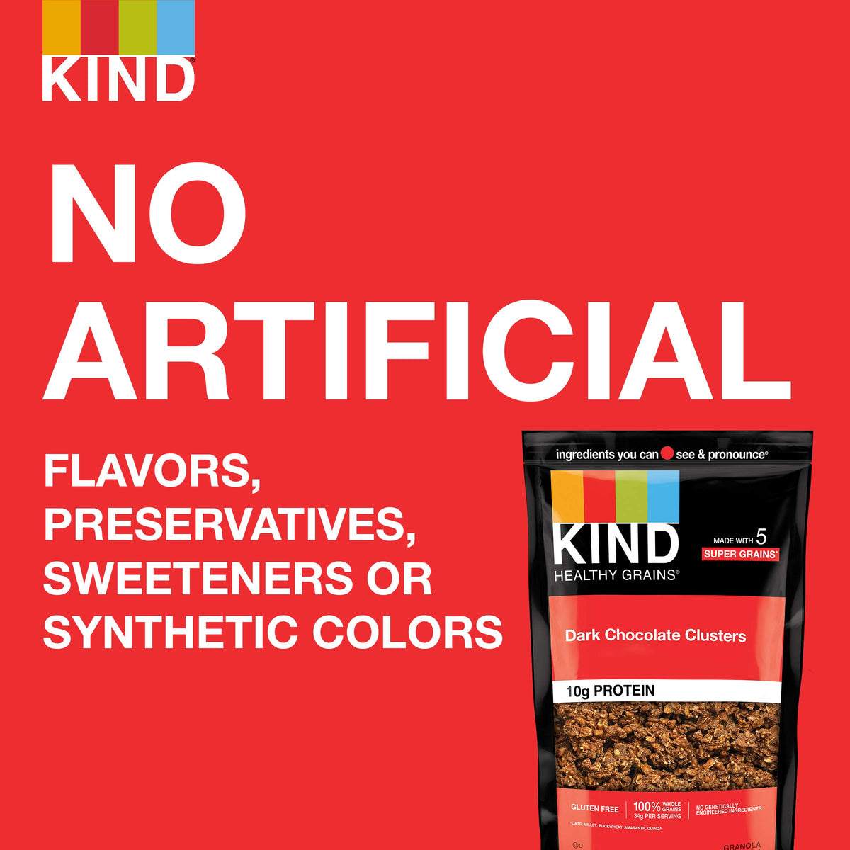 Non-GMO Project Verified label on KIND Healthy Grains packaging.
