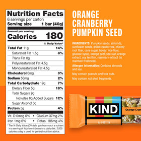 KIND Orange Cranberry Pumpkin Seed bar close-up, bright citrus and fiber.