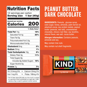 KIND Peanut Butter Dark Chocolate bar closeup with visible nuts to highlight texture and protein