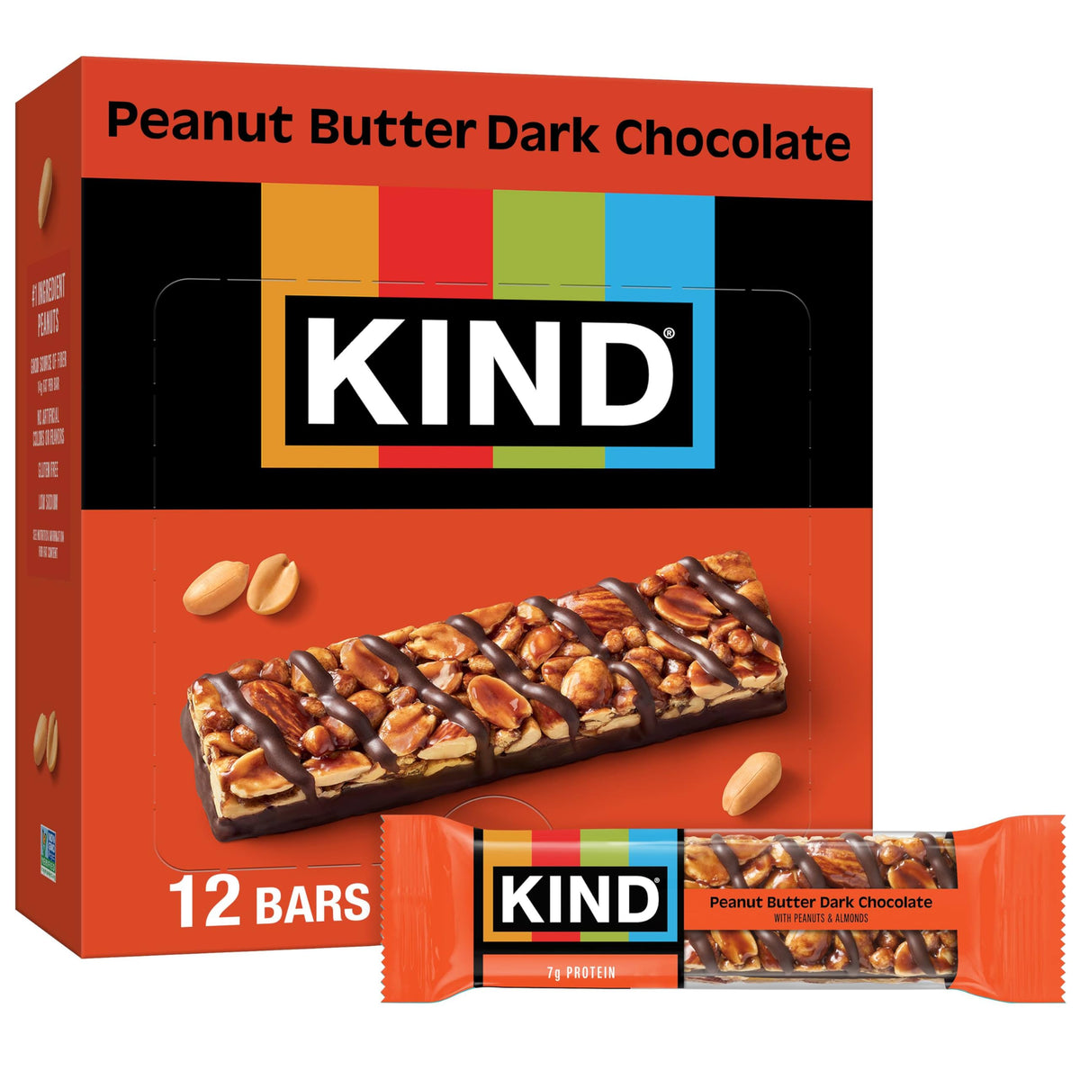 KIND Peanut Butter Dark Chocolate bar packaging for on-the-go snacking.
