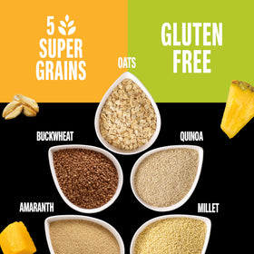 KIND Pineapple Mango Healthy Grains bar close-up showing real fruit pieces for flavorful energy