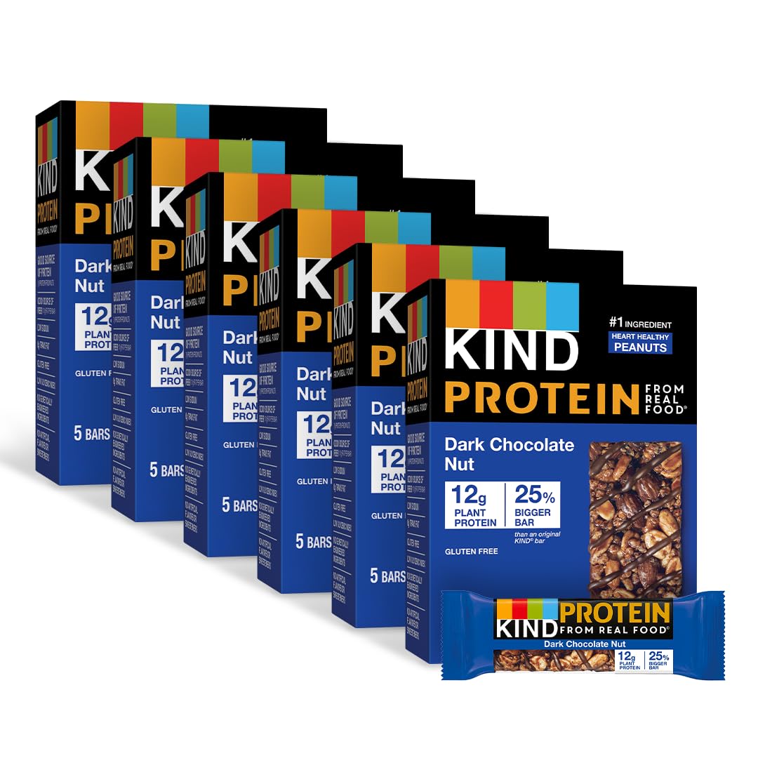 KIND Protein Bars Dark Chocolate Nut packshot, gluten-free convenience.