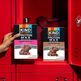 KIND Protein MAX bar highlights 240 calories and fiber for balanced snacking.