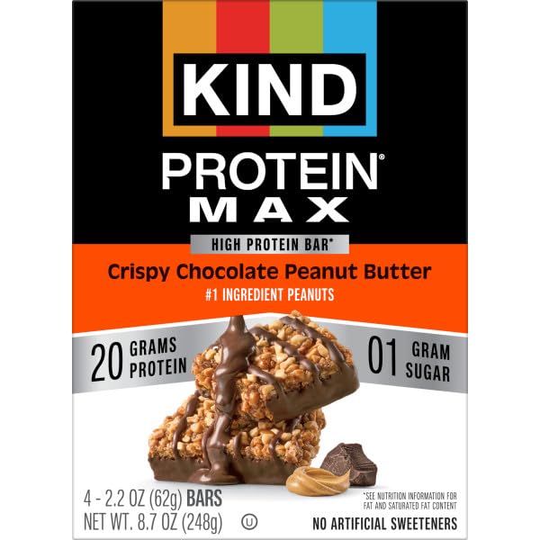 Kind Protein MAX close-up highlights real peanuts for a satisfying, high-fiber snack.