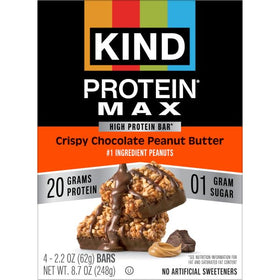 Kind Protein MAX close-up highlights real peanuts for a satisfying, high-fiber snack.