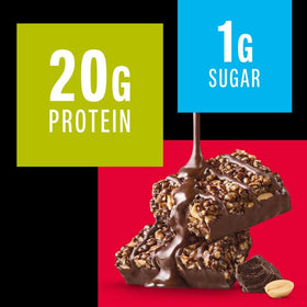 KIND Protein MAX Dark Chocolate Crisp close-up reveals crispy texture and rich drizzle.