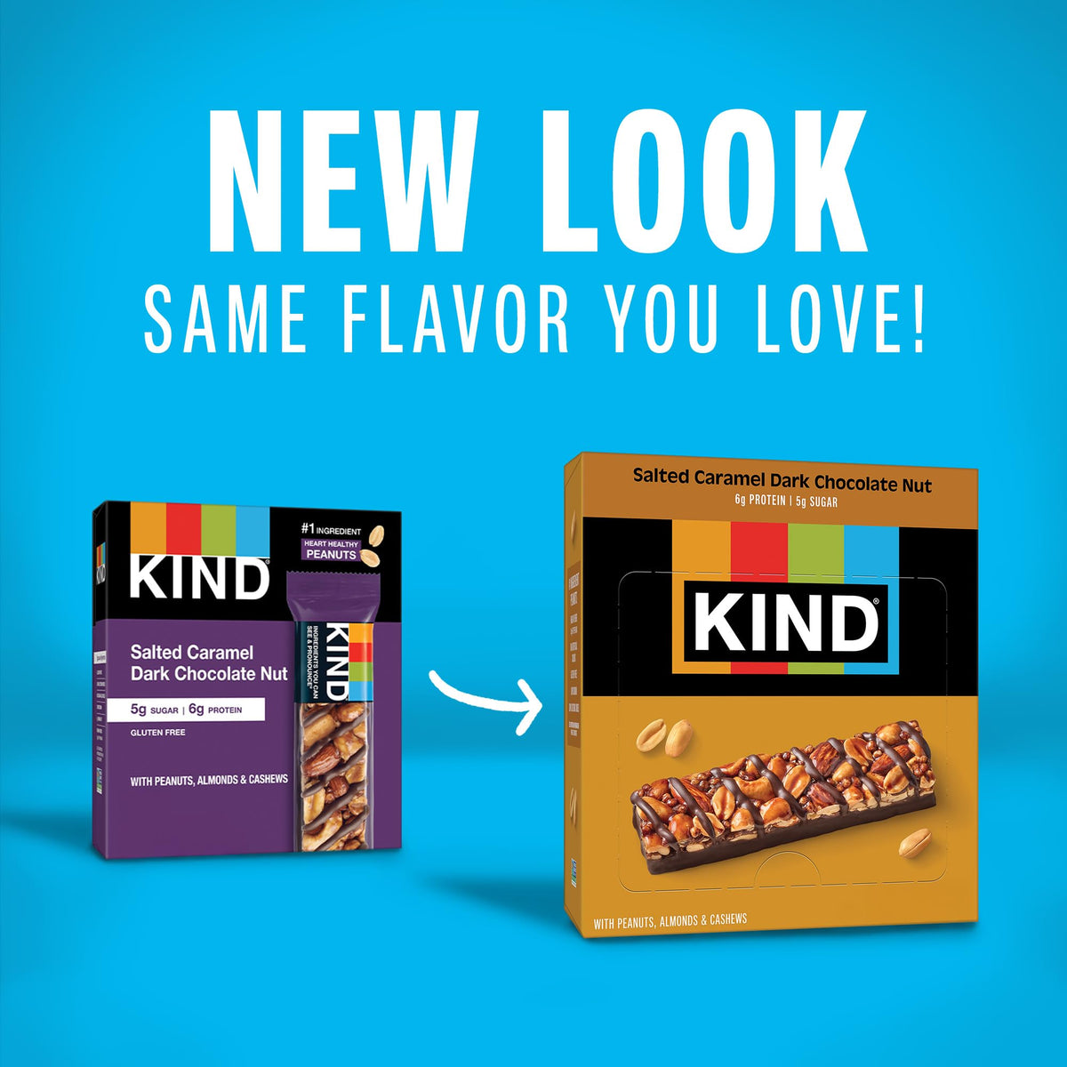 KIND Salted Caramel Dark Chocolate Nut 12-count pack on store shelf.