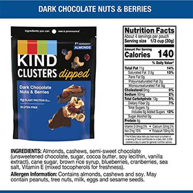 KIND Snack Clusters closeup shows glossy chocolate coating and visible nuts and berries.