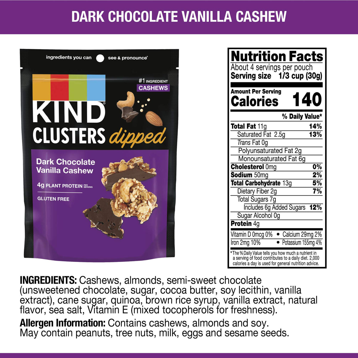 KIND Snack Clusters packaging shows gluten-free and non-GMO ingredients.