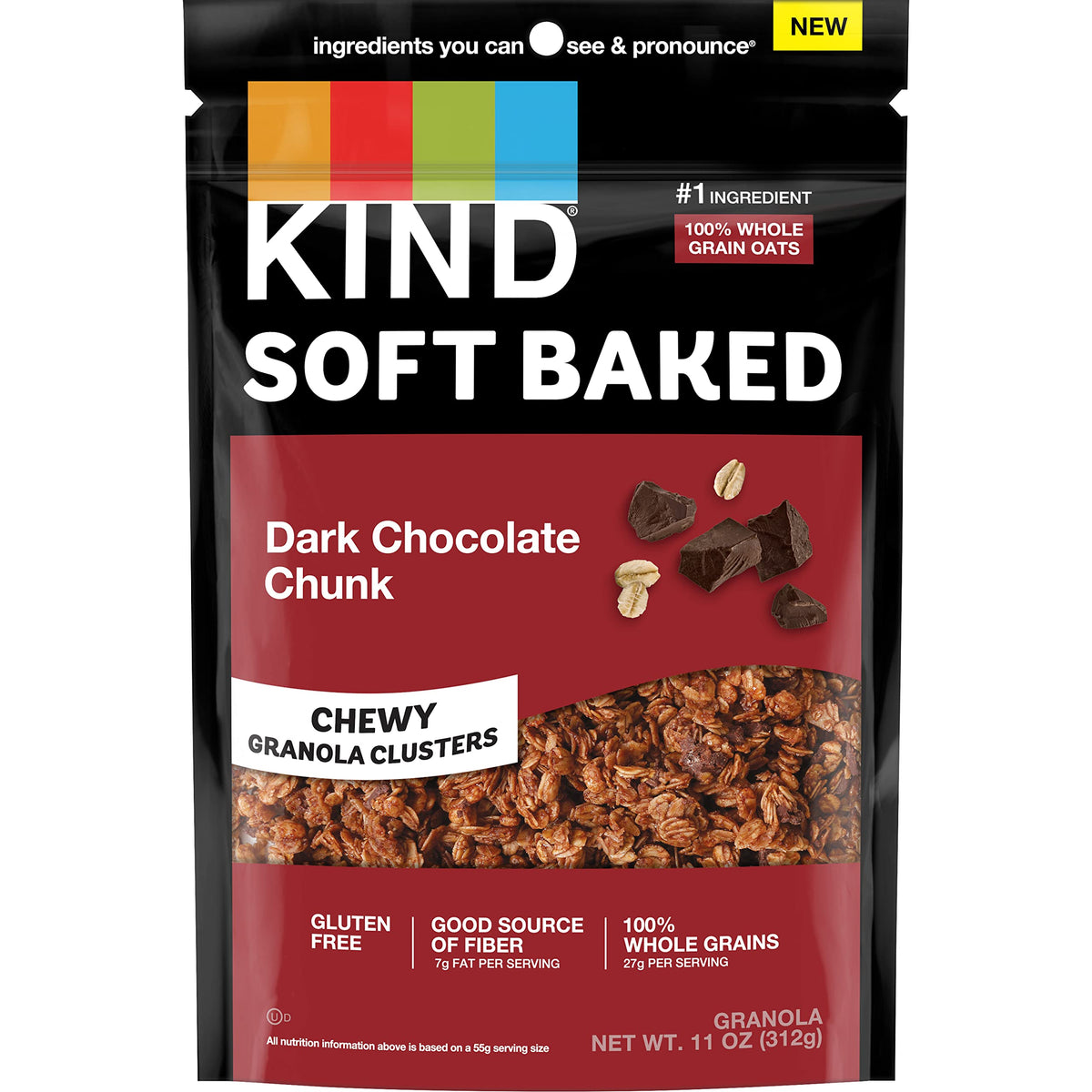 KIND Soft Baked Granola clusters with dark chocolate chunks for a chewy breakfast.