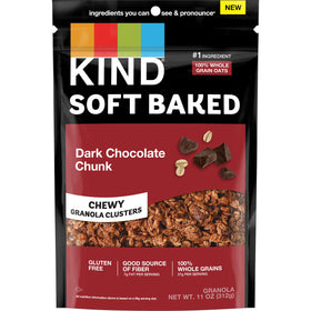 KIND Soft Baked Granola clusters with dark chocolate chunks for a chewy breakfast.