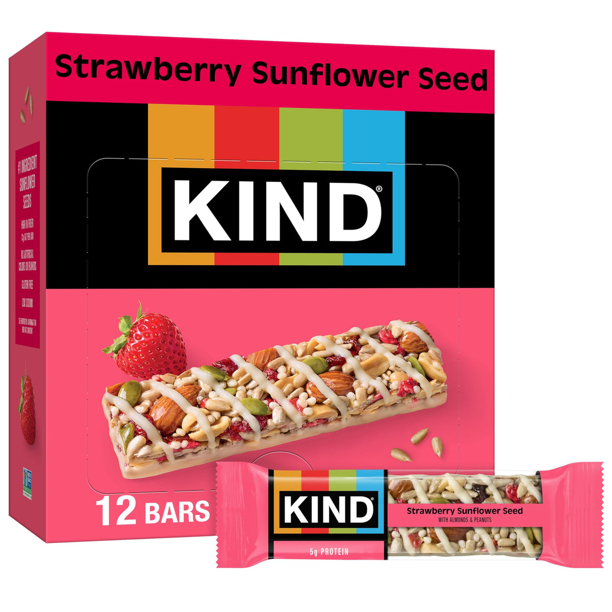 KIND Strawberry Sunflower Seed bar wrapped for grab-and-go nourishment.