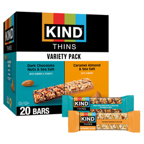 KIND Thins Caramel Almond & Sea Salt bars pack shows a convenient gluten-free snack option