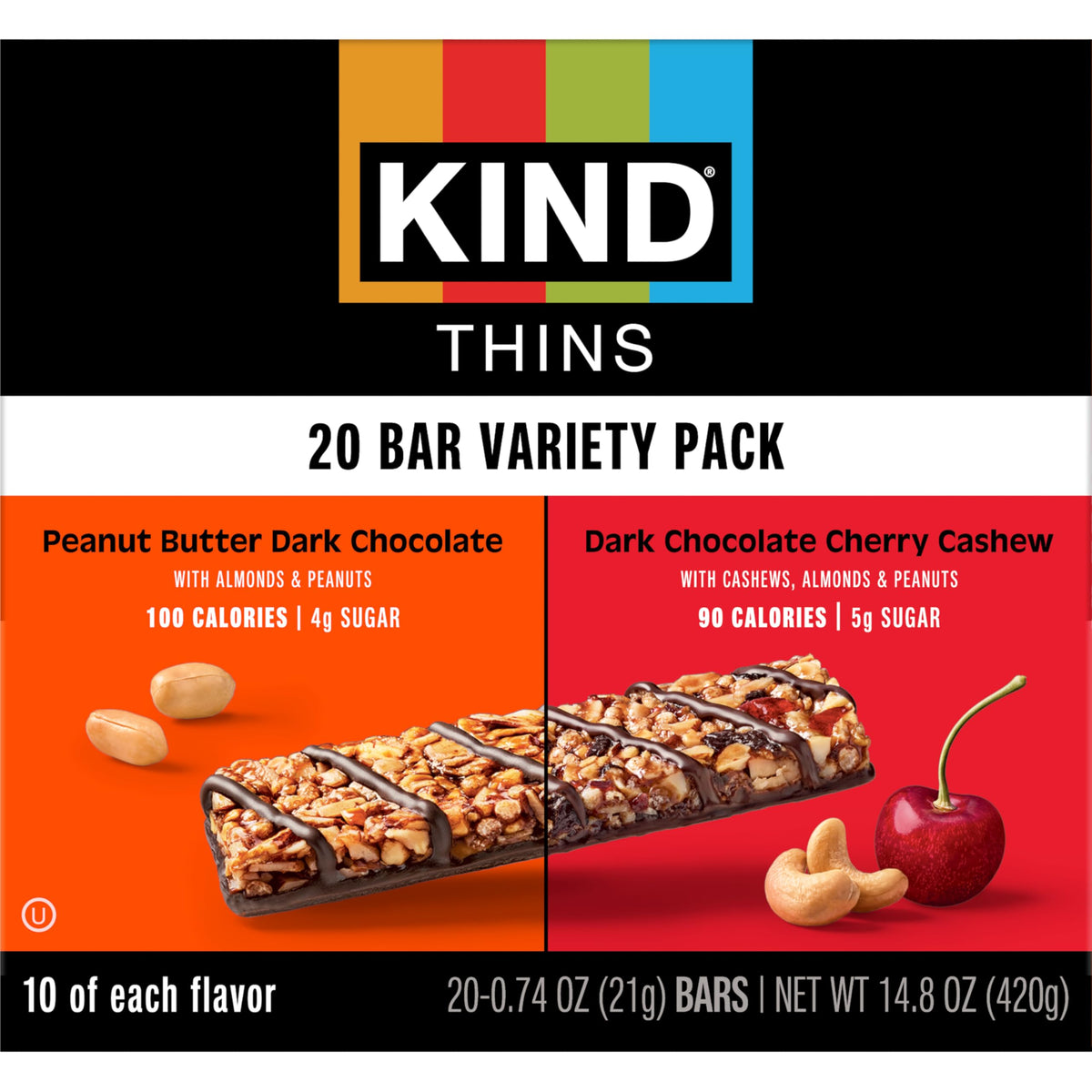 KIND THINS with cashews and chocolate close-up highlighting crunchy texture.