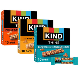 KIND Thins Dark Chocolate Nuts & Sea Salt bar with chewy almond crunch, quick snack