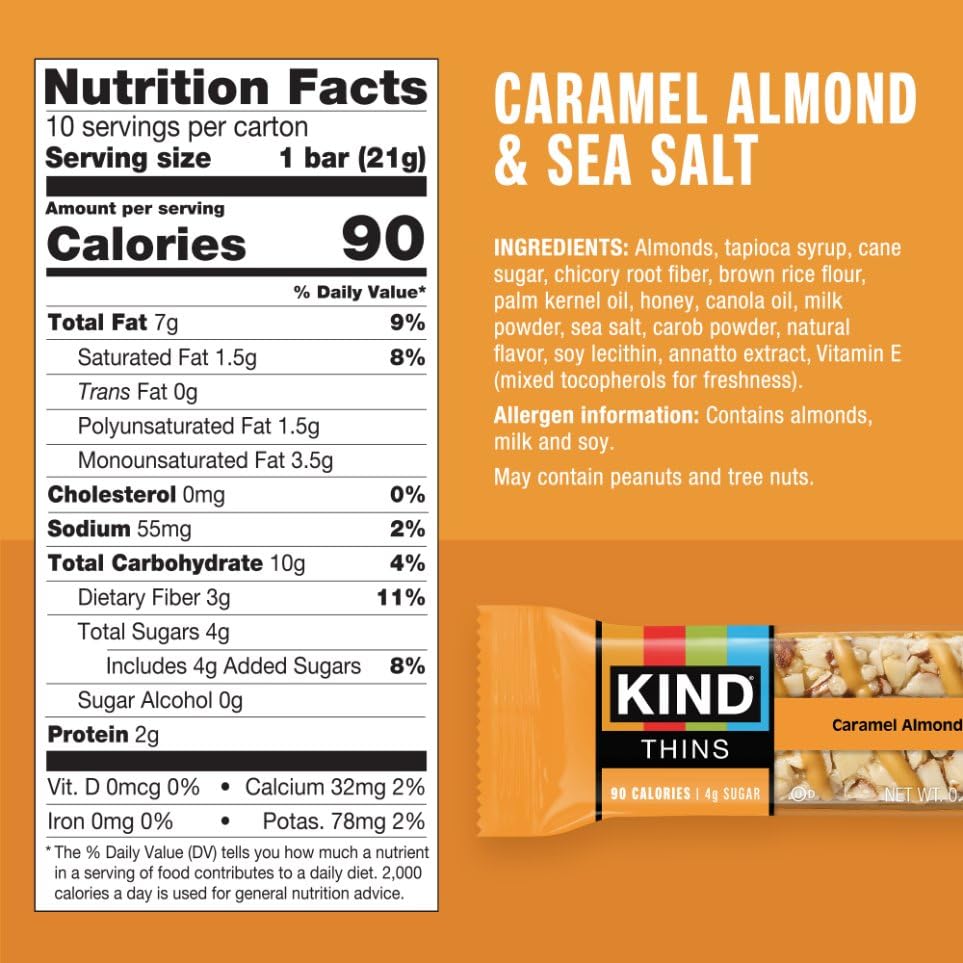 KIND Thins Peanut Butter Dark Chocolate bar with almond crunch