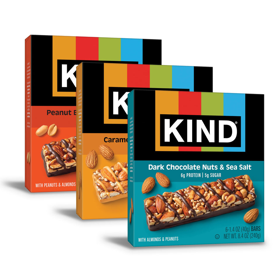KIND variety pack dark chocolate nuts & sea salt, perfect for on-the-go snacking.