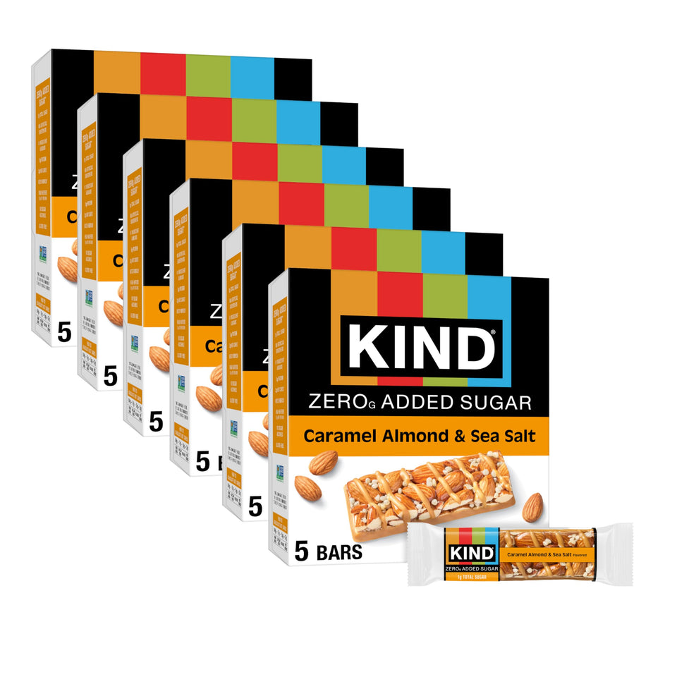 Kind Zero Added Sugar bar featuring caramel almond sea salt for keto snacking