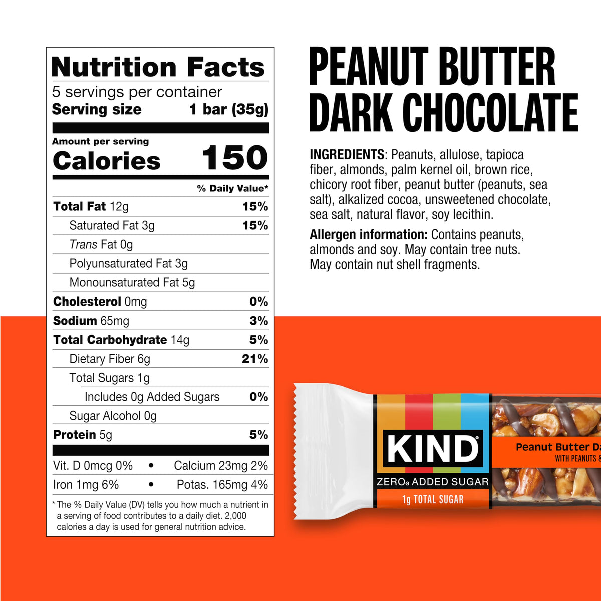 KIND Zero Added Sugar Bars Dark Chocolate Nuts & Sea Salt close-up highlights premium nuts.