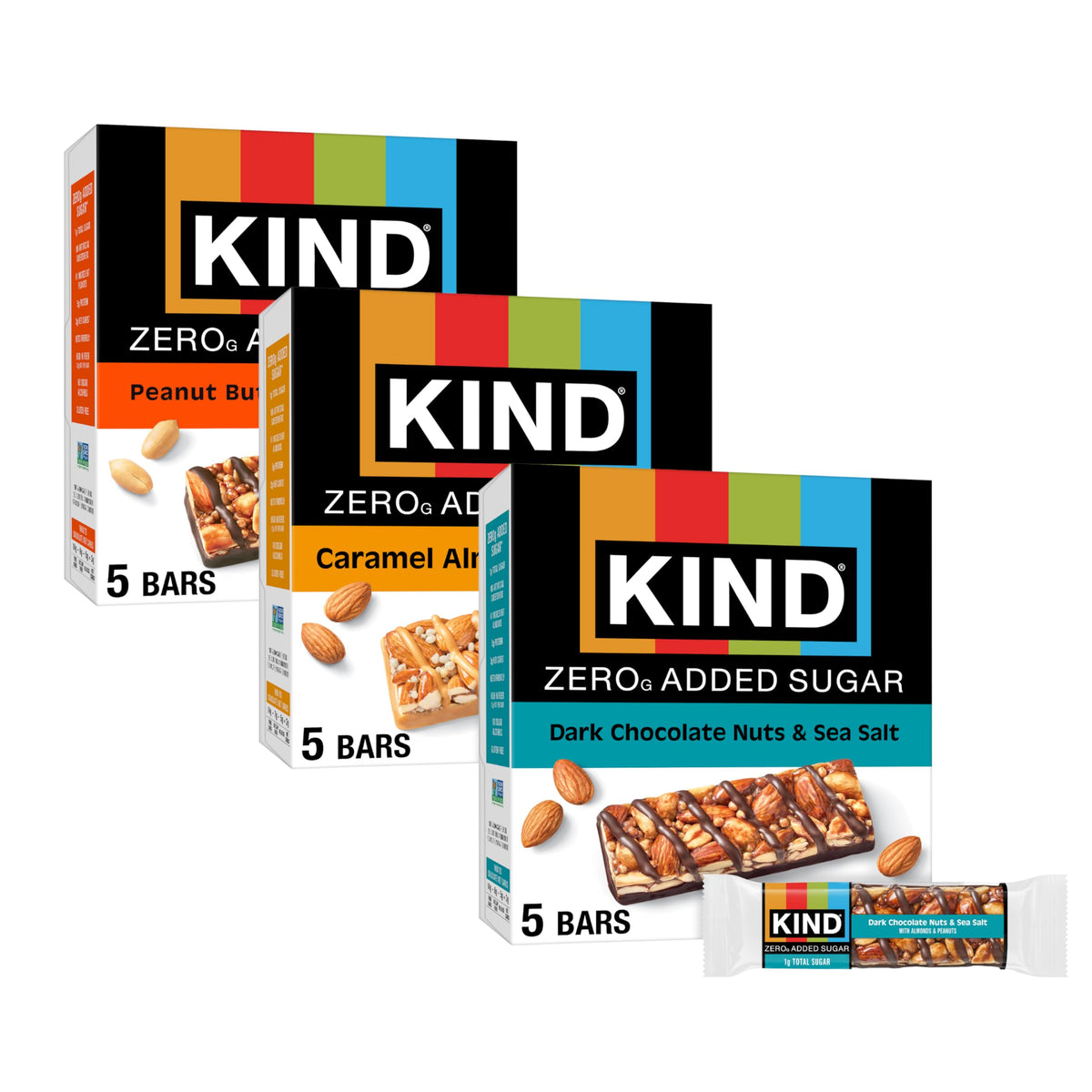 KIND Zero Added Sugar Bars Variety Pack Box shows convenient keto snack option.