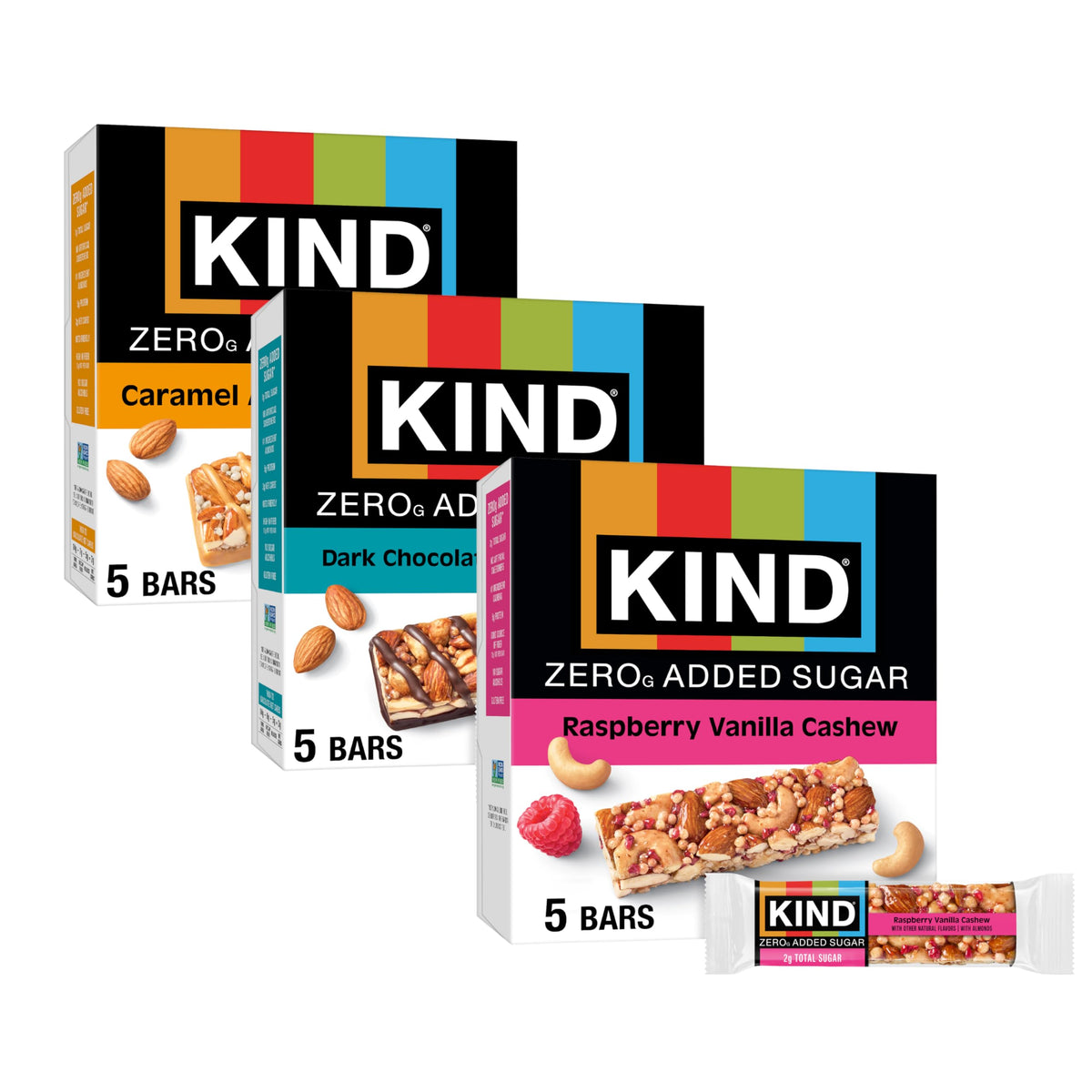 KIND Zero Added Sugar Bars Variety Pack, front view, ideal for on-the-go snacking
