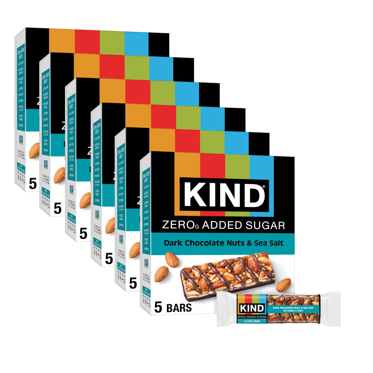 Kind zero-added-sugar bar closeup with dark chocolate and nuts