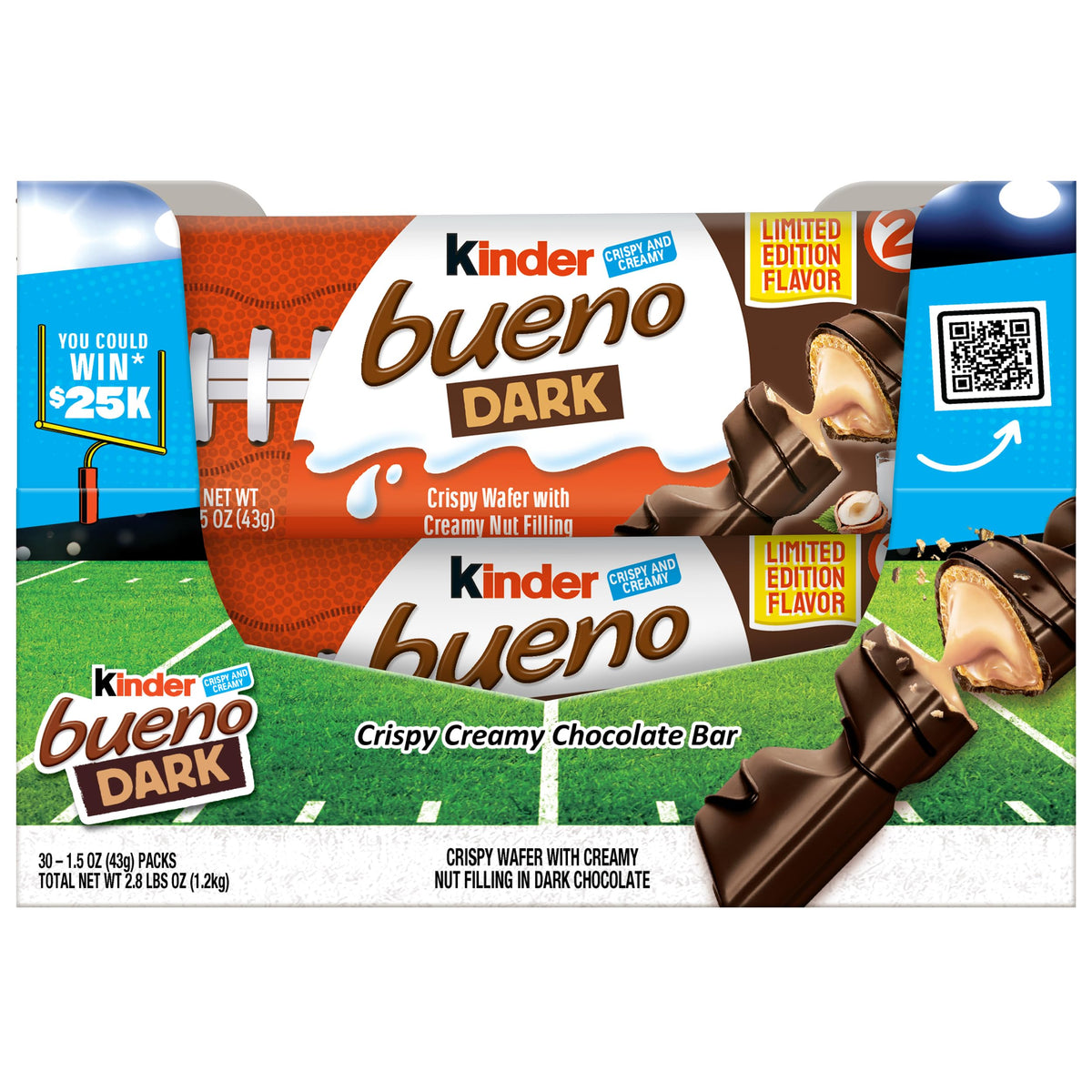 Kinder Bueno dark chocolate bars 2-pack front view for party sharing.