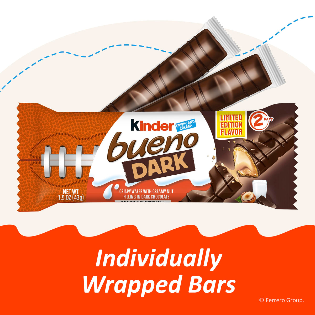 Holiday gift-pack styled presentation of Kinder Bueno ready for gifting.