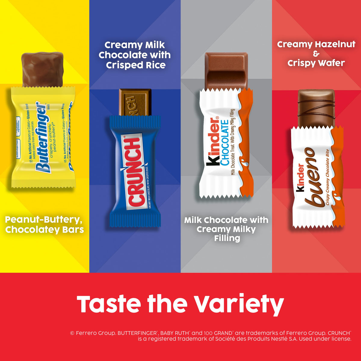 Kinder Bueno mini bar, creamy hazelnut filling for a smooth bite.