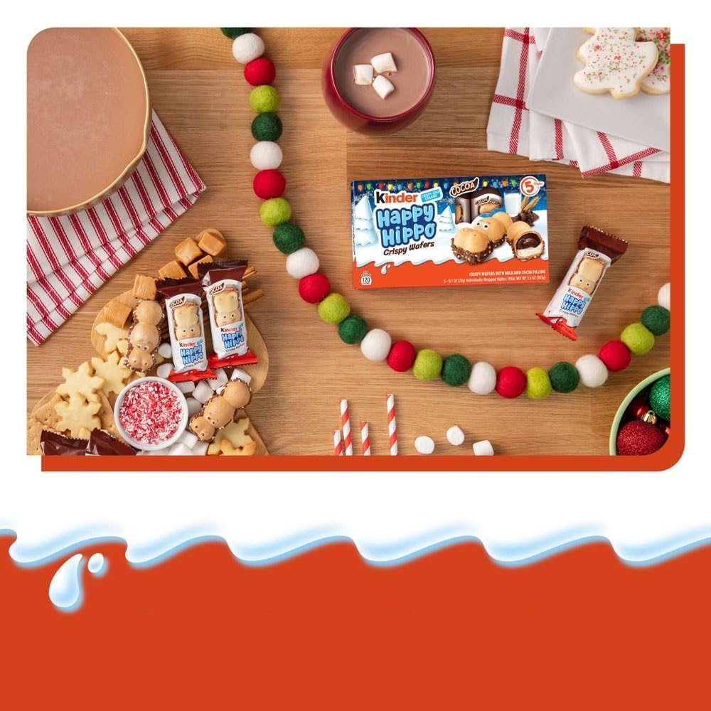 Kinder Happy Hippo Cocoa Biscuits creamy-center detail emphasizes indulgent kid-friendly snack