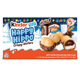 Kinder Happy Hippo Cocoa Biscuits four-pack image highlights lunchbox friendly treat