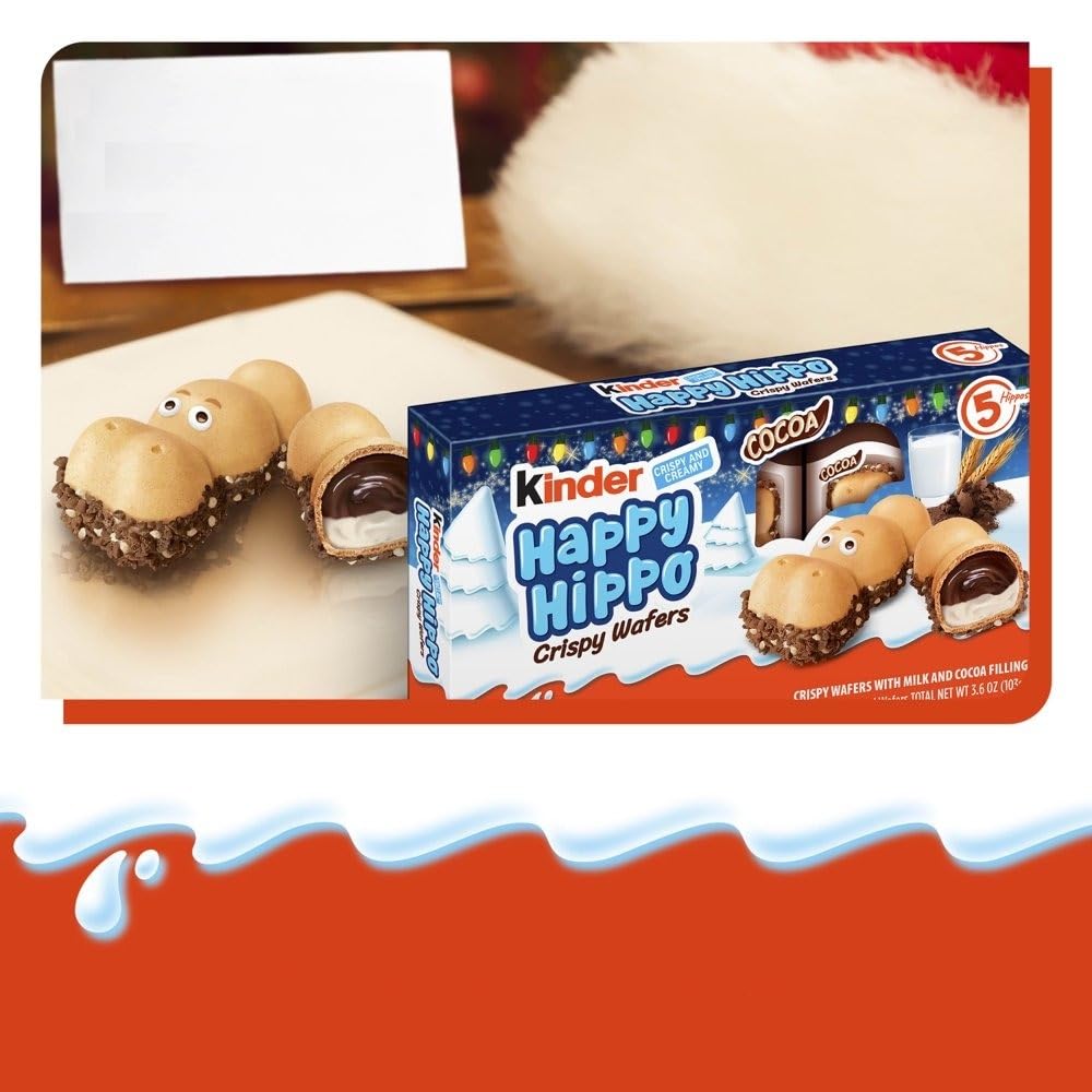 Kinder Happy Hippo Cocoa Biscuits hippo-shape image showcases playful design for kids