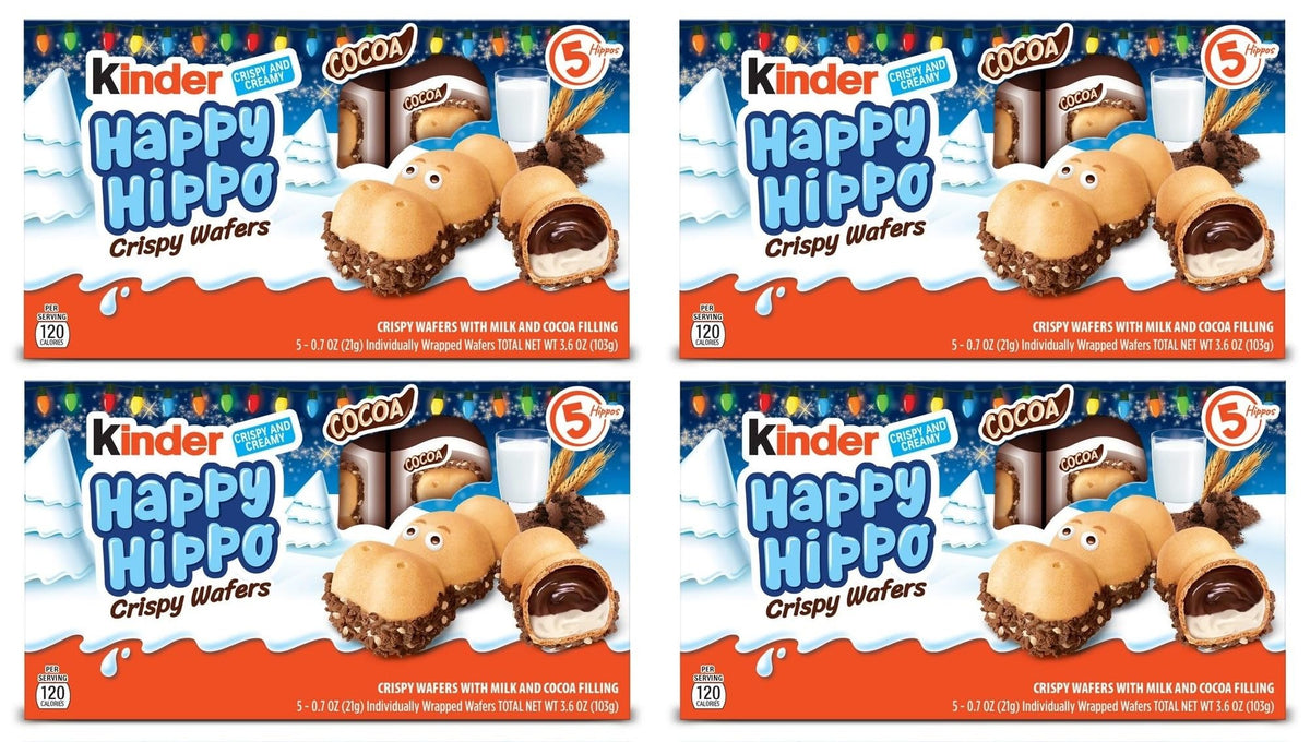 Kinder Happy Hippo Cocoa Biscuits pack-front showing a convenient family snack for sharing